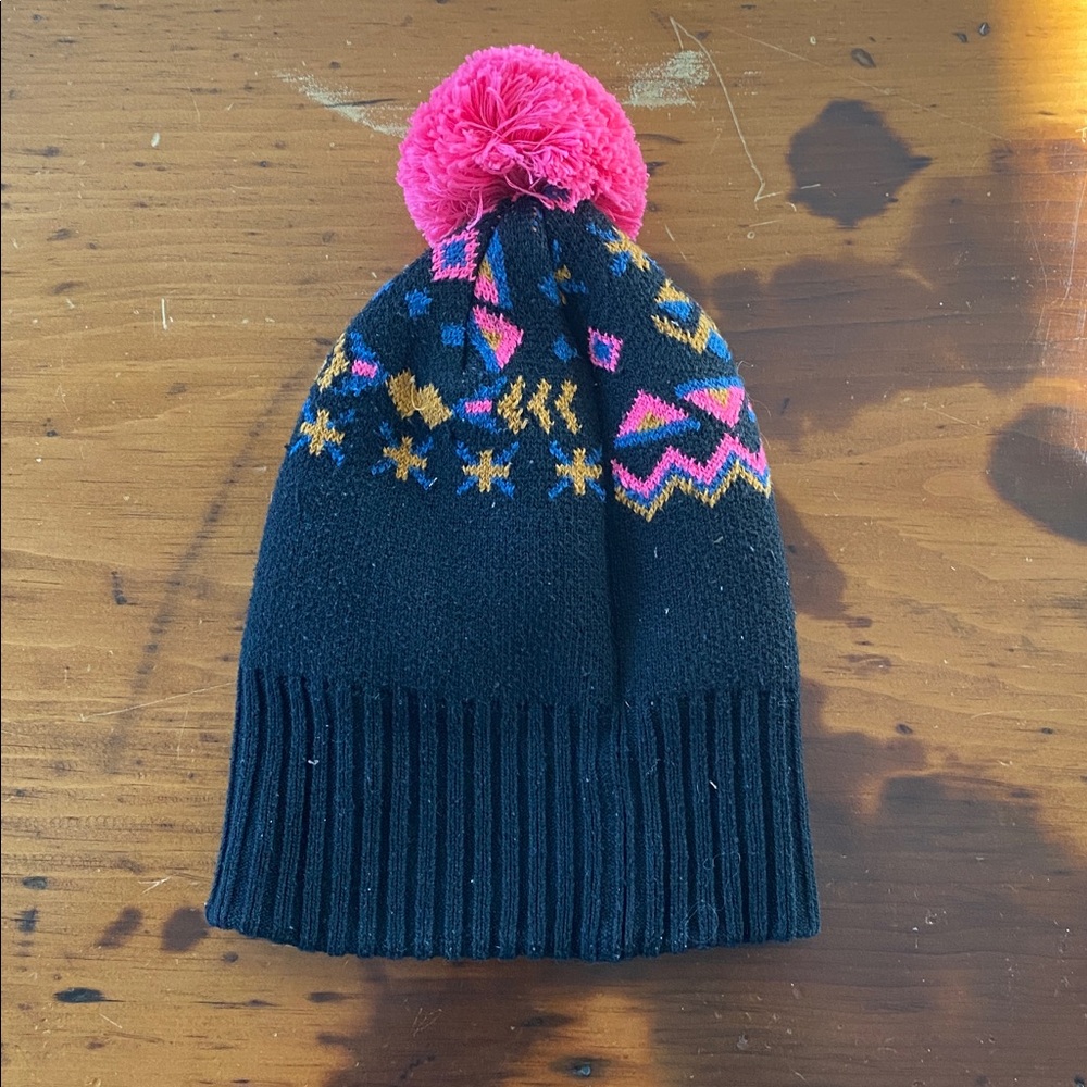 Kids Patagonia winter hat wool blend black patter ski winter outdoor granola - Picture 2 of 5